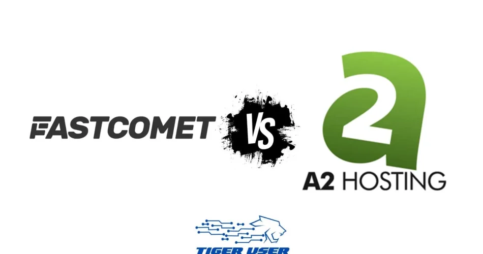 FastComet vs A2Hosting side-by-side logo comparison graphic for 2025 hosting review